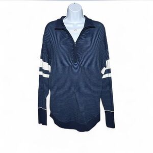 Aerie OFFLINE Navy Striped Quarter Zip Pullover w/ Thumbholes Size M